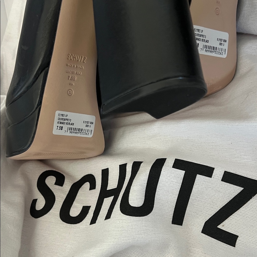 SCHUTZ Elysee Leather Platform Knee Boots - 7.5 / Black / Atanado Leather - Picture 6 of 7
